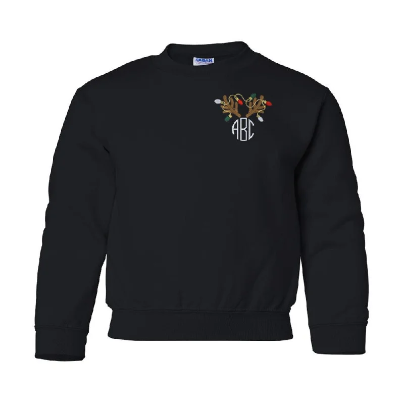 Kids Monogrammed 'Antler Lights' Crewneck Sweatshirt