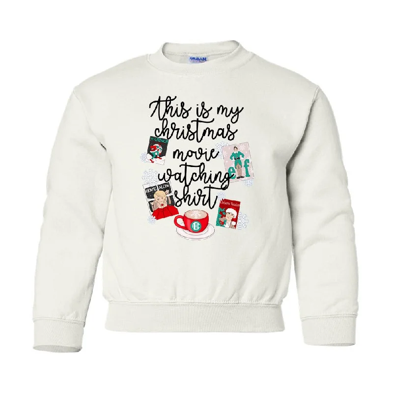 Kids Monogrammed 'This Is My Christmas Movie Watching Shirt' Crewneck Sweatshirt