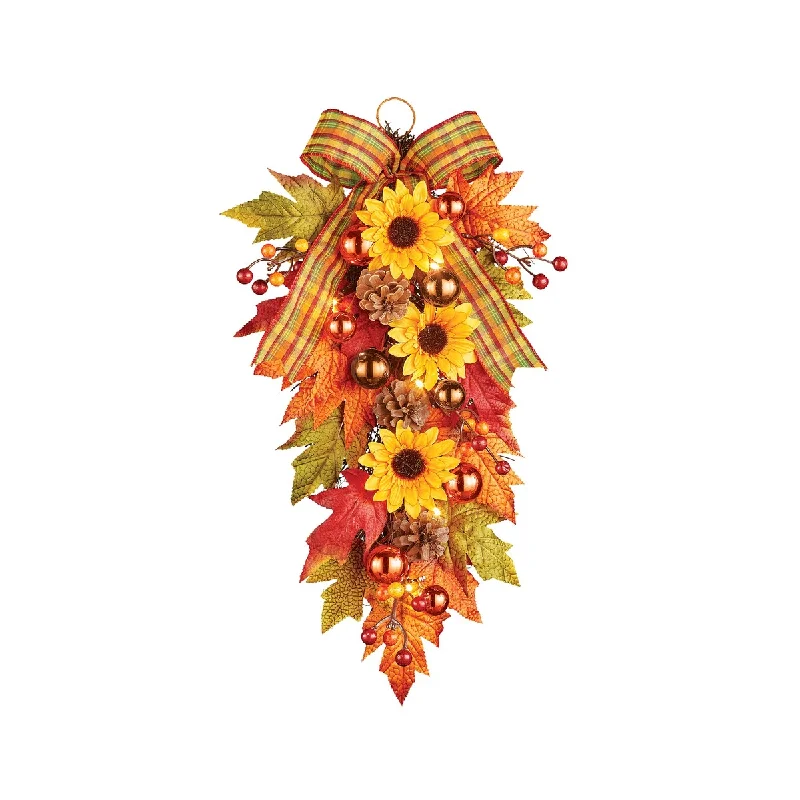 LED Lighted Autumn Harvest Sunflower Swag - 10" x 5" x 22"