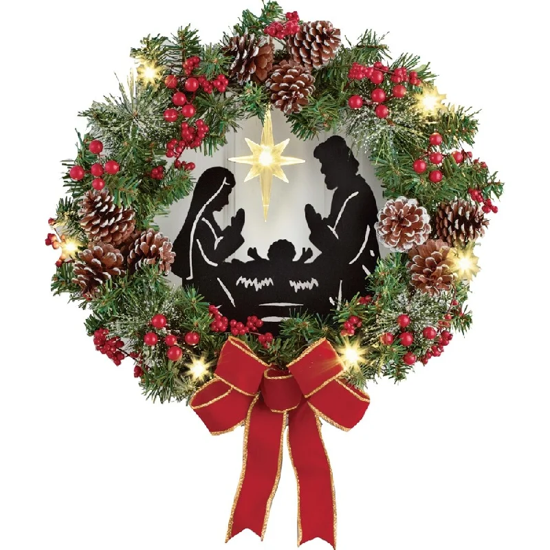 Lighted Nativity Scene Christmas Wreath - 14.130 x 14.000 x 4.880