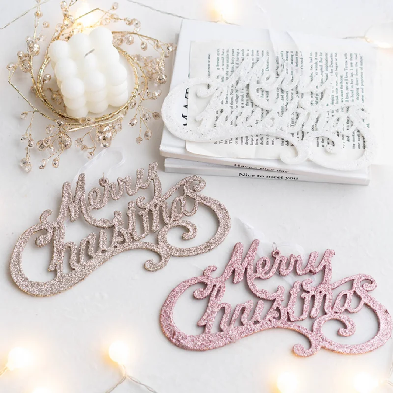 "Merry Christmas" Glitter Hanging Decoration - Pink