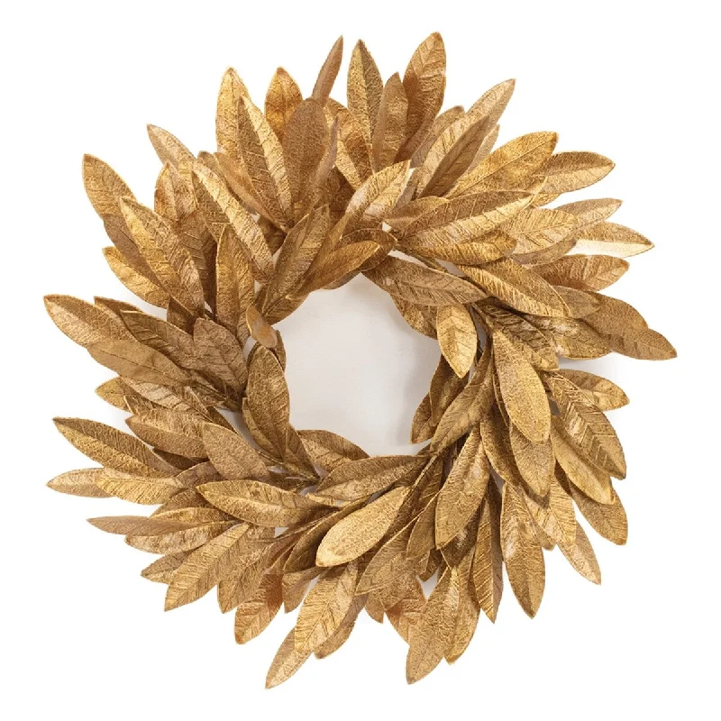 Metallic Bay Leaf Wreath 14"D - Gold