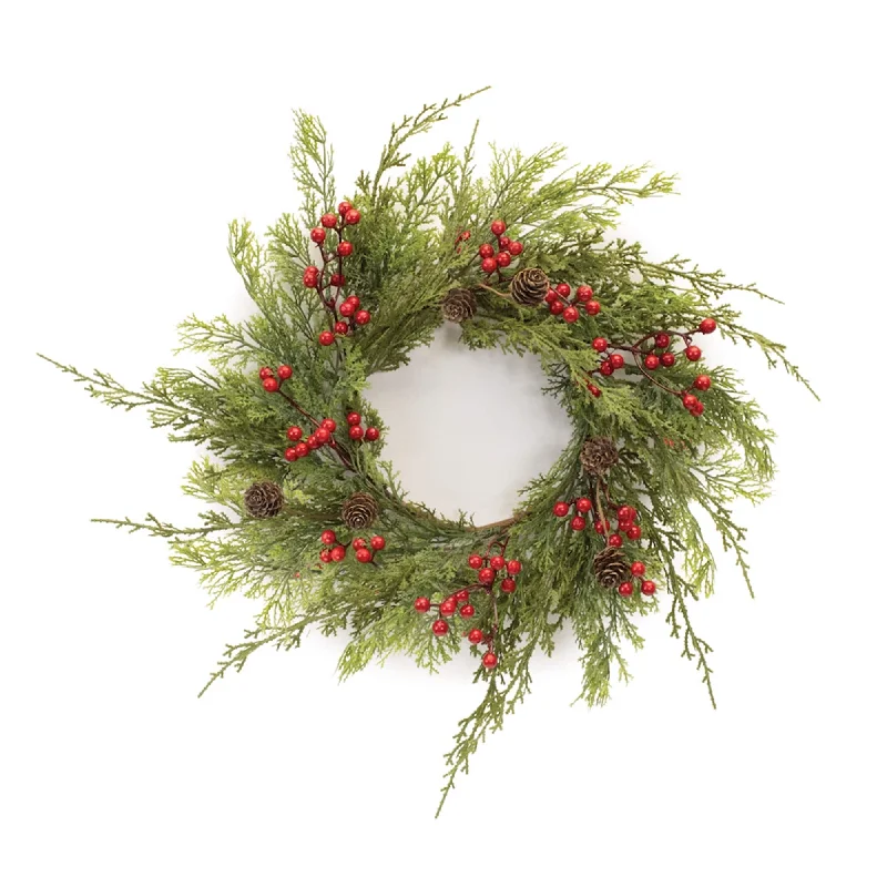 Mixed Pine Berry Candle Ring 17.5"D - Green, Red