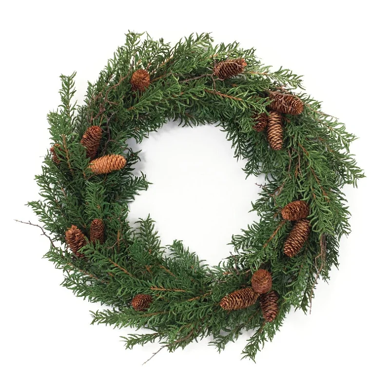 Mixed Pine Cone Wreath 26"D - Green, Brown