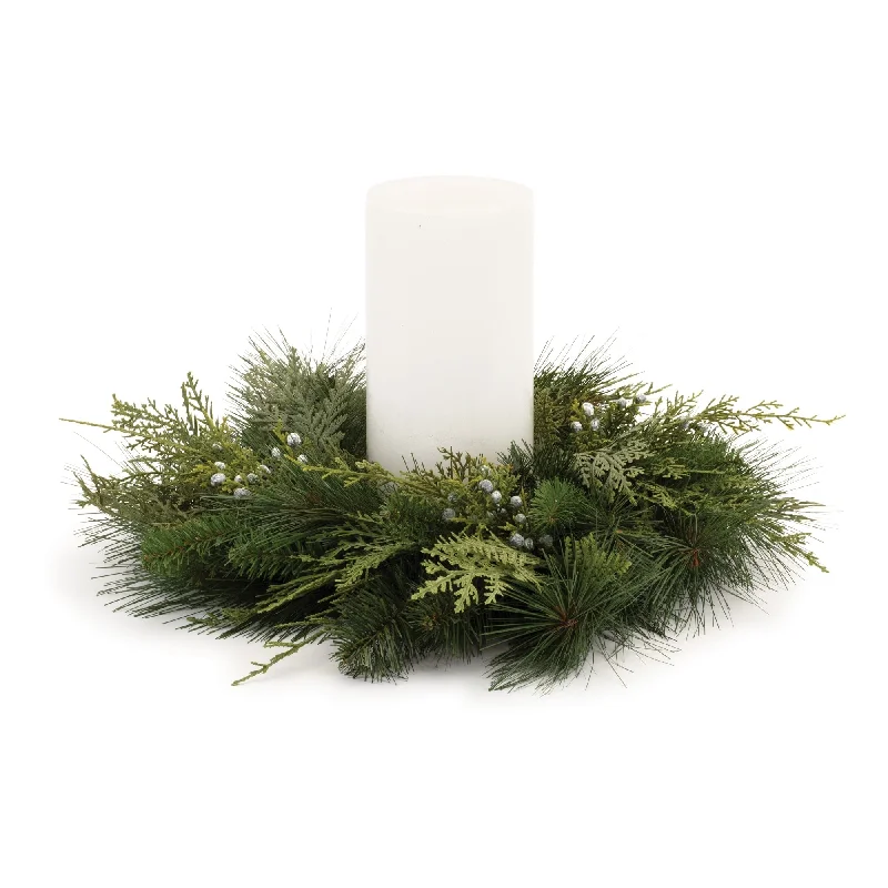 Mixed Pine Juniper Candle Ring 19"D - Green