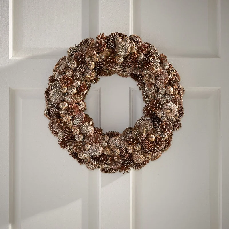 Modern 18.5" Pine Cone Christmas Wreath - Champagne