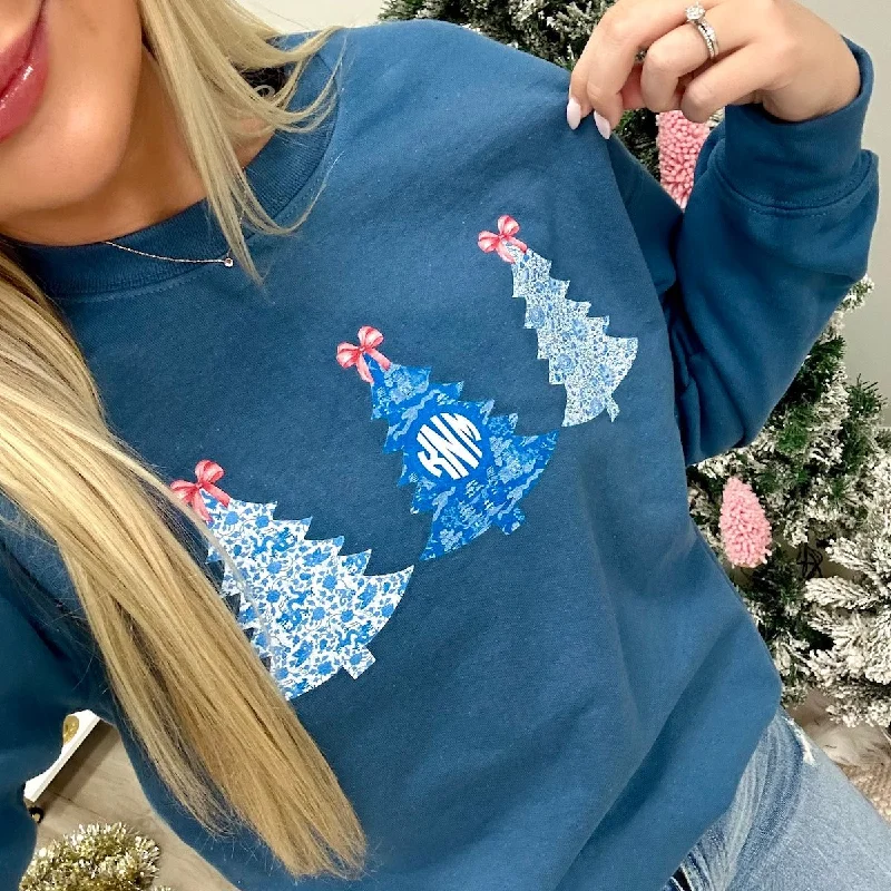 Monogrammed 'Chinoiserie Christmas Trees' Crewneck Sweatshirt