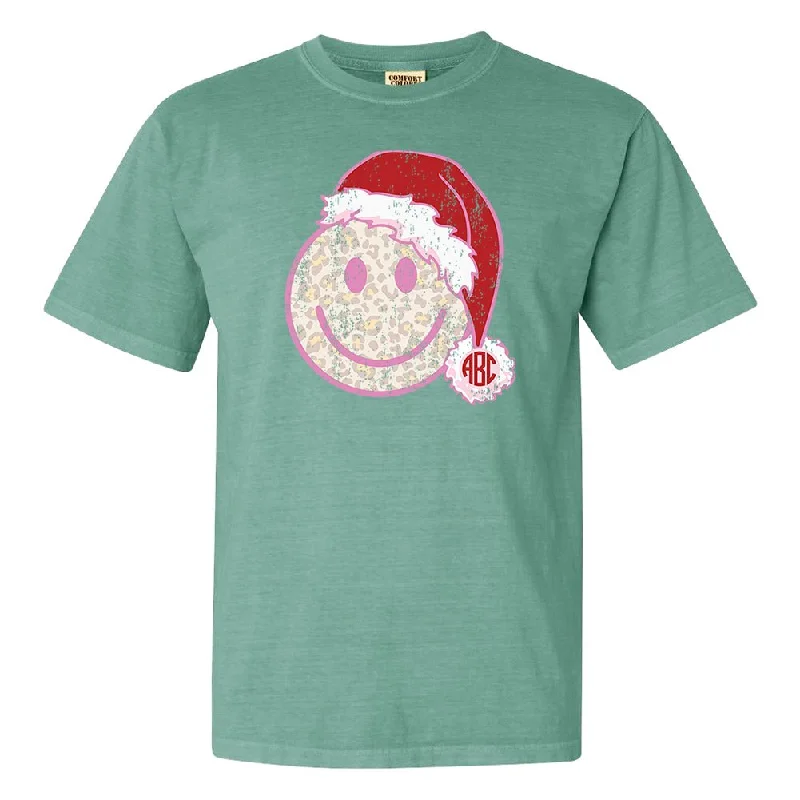 Monogrammed 'Leopard Smiley Santa' T-Shirt