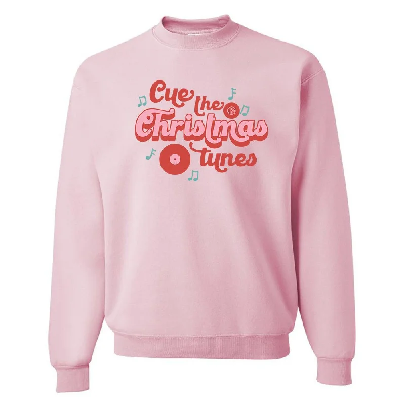 Monogrammed 'Cue The Christmas Tunes' Crewneck Sweatshirt