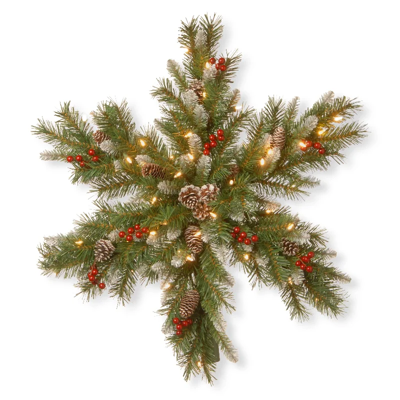 National Tree Company 30 in. Faux Frosted Berry With Battery-operated Warm White LED Lights Snowflake Wreath