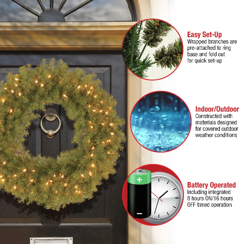 National Tree Company 30 in. Norwood Fir Wreath with Battery Operated Warm White LED Lights