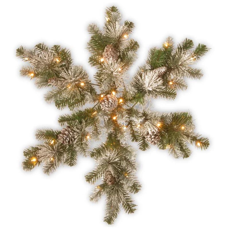 National Tree Company 32 in. Snow Capped Mountain Pine Snowflake with Battery Operated LED Lights - 32 in