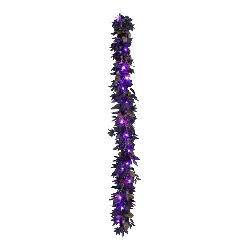 National Tree Company 6 ft. Artificial Scare in the Air Halloween Garland, 30 Purple LED Lights, Battery Operated