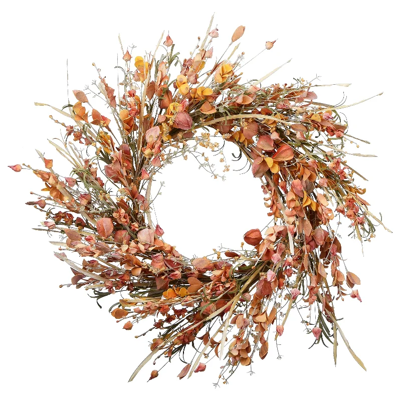 National Tree Company Artificial Autumn Wreath, Decorated with Wildflowers, Stems, Stalks, Autumn Collection, 22 inches - 22 in