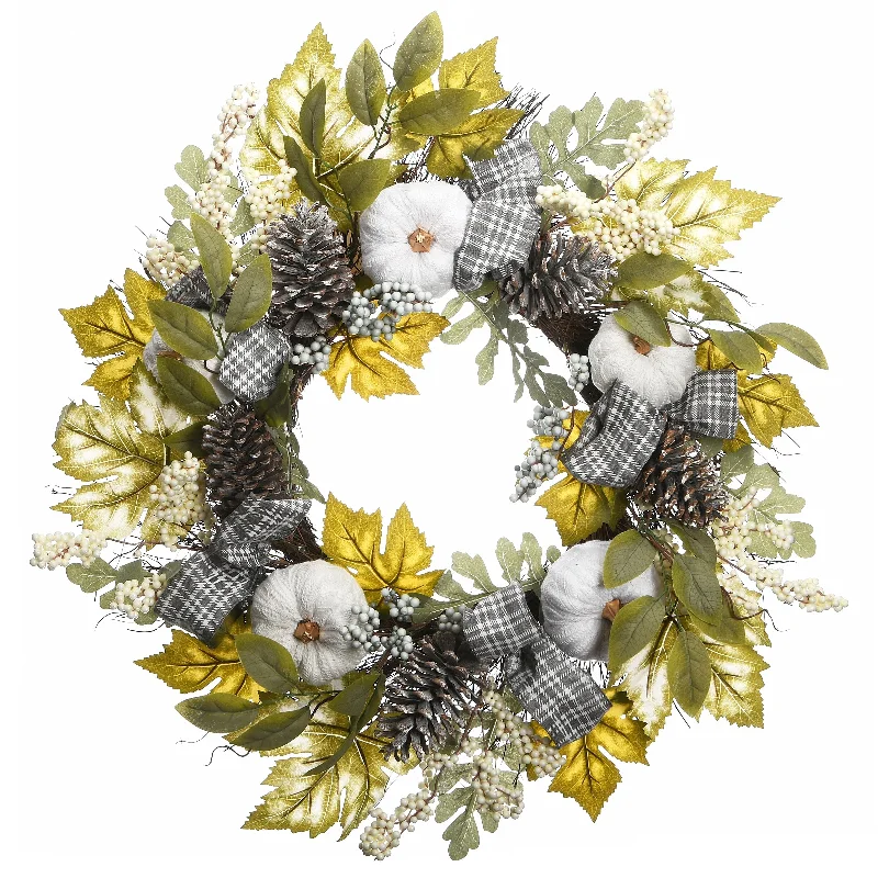 National Tree Company Artificial Autumn Wreath with Pine Cones, Berry Clusters, Gourds, Fabric Bows, 30 Inches - 30 in