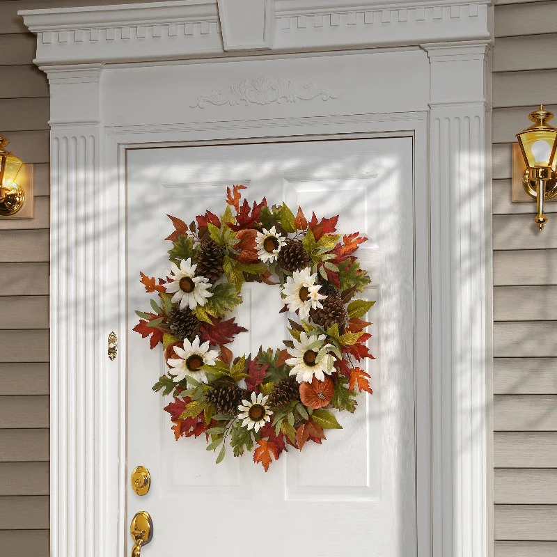 National Tree Company Artificial Autumn Wreath with Pumpkin Gourds, Pine Cones, Maple Leaves, 32 Inches - 32 in