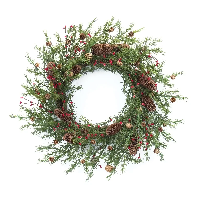 Pine Cone Berry Wreath 26"D - Green