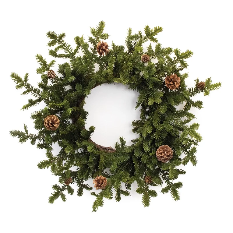 Pine Cone Wreath 25"D - Green, Brown