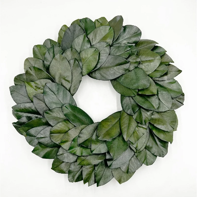 Preserved Decorative Dried Real Magnolia Wreath 21 Inch - Green