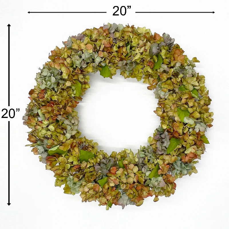 Real Preserved Dried Decorative Pastel Hydrangea Wreath 20 Inch