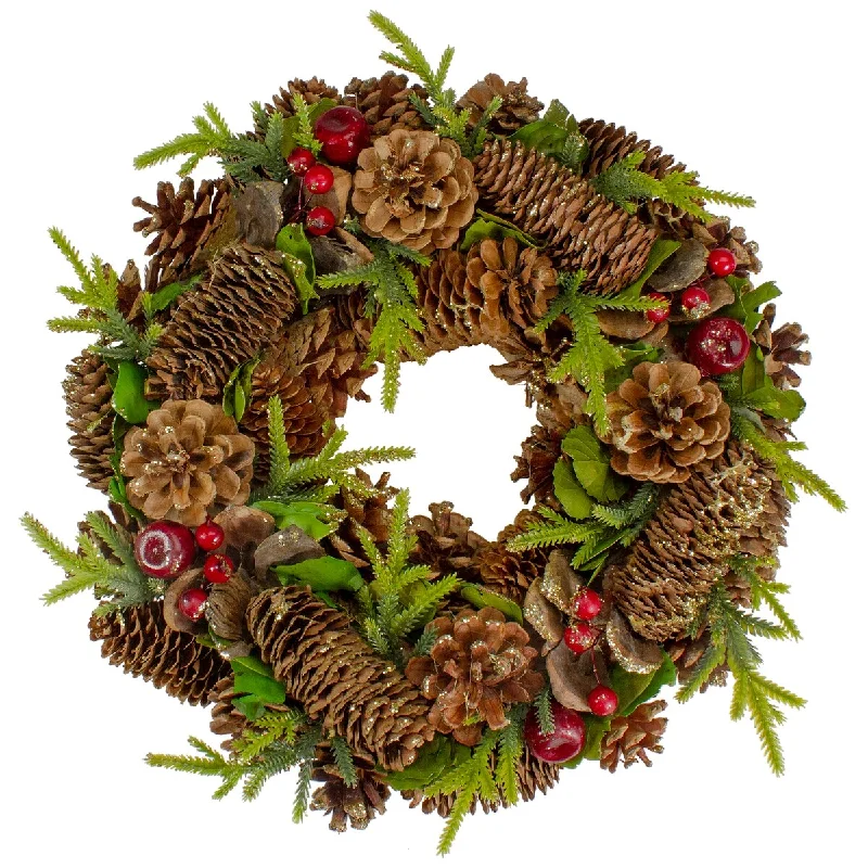 Real Touch™️ Glittered Pine and Pinecone Artificial Christmas Wreath - 13" - Unlit