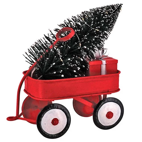 Red Metal Wagon w Tree & LED Light