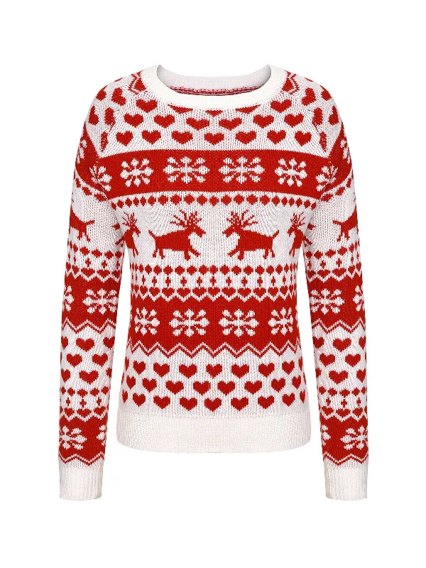 Red&White 1940s Christmas Elk Pullover Sweater