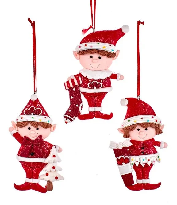 4.5" Red & White Gingerbread Elf Ornament