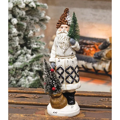 Resin Father Christmas w Trees & Pine Cone Hat