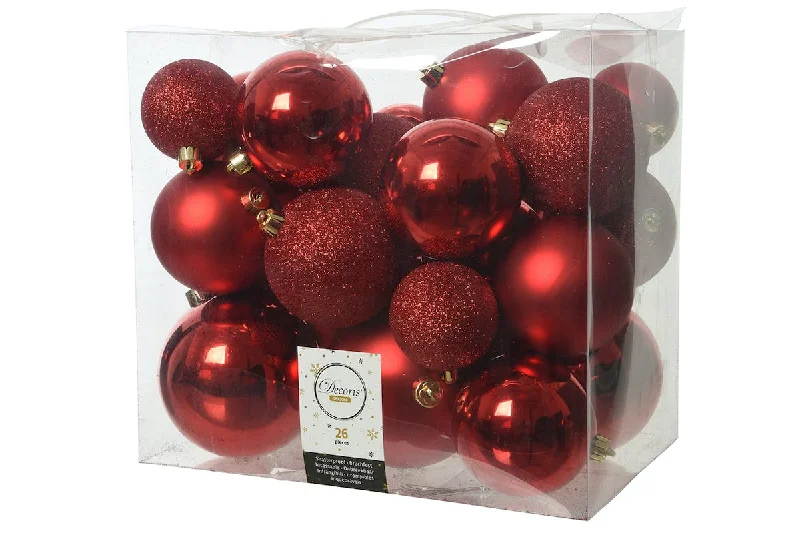 Christmas Decoration | Shatterproof Baubles | Red | Pack of 26