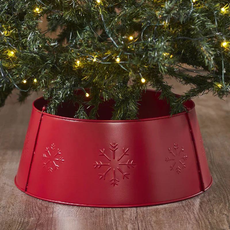 Snowflake Christmas Tree Collar Metal Barn Red 8x20x20 VHC Brands