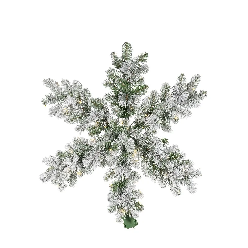 Stunning 30 Inch Flocked Needle Pine Mix Snowflake with Warm White LED Lights - Green