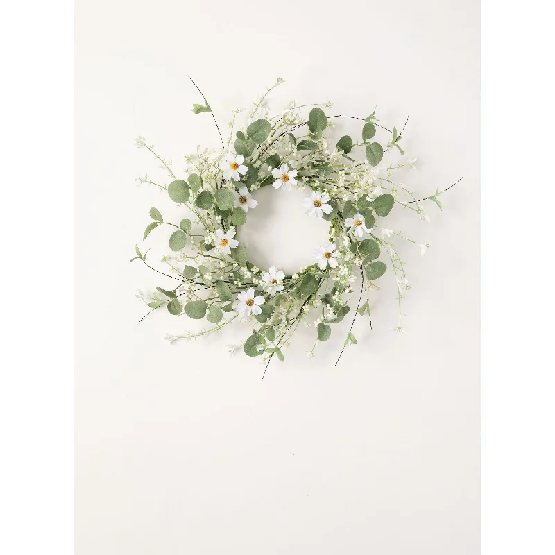 Sullivans Artificial Daisy & Eucalyptus Accent Wreath 20"H Green