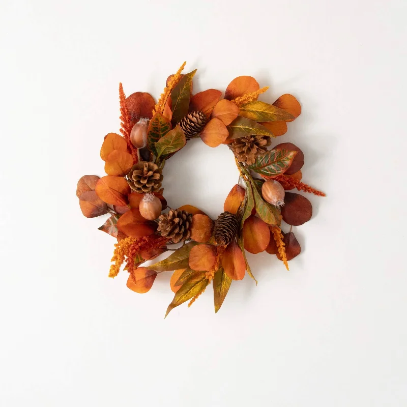 Sullivans Mixed Fall Leaf & Wheat Mini Wreath, Orange