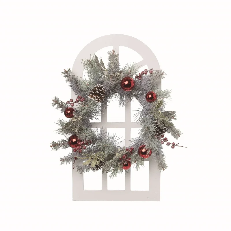 Transpac Wood Multicolor Christmas Church Window Wreath Decor