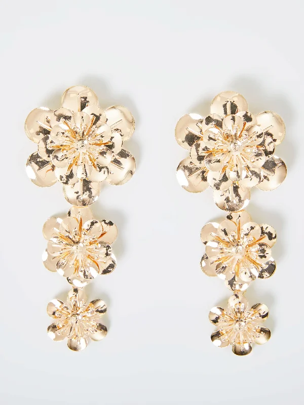 Triple Flower Drop Earrings