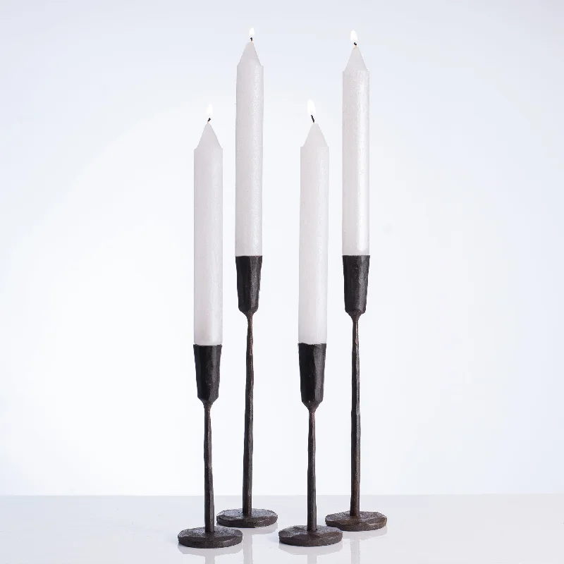 Vance Kitira White Metallic Fleck Ritz Timber Extra Wide Taper Candle Set of 4