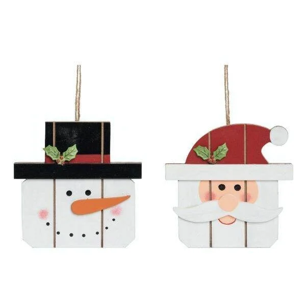 4.5" Wooden Slatted Santa/Snowman Head Ornament