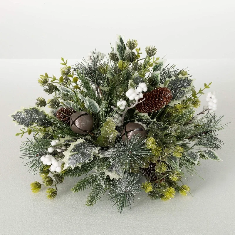 10"H Sullivans Artificial Christmas Mixed Pine Berry Orb, Green-White