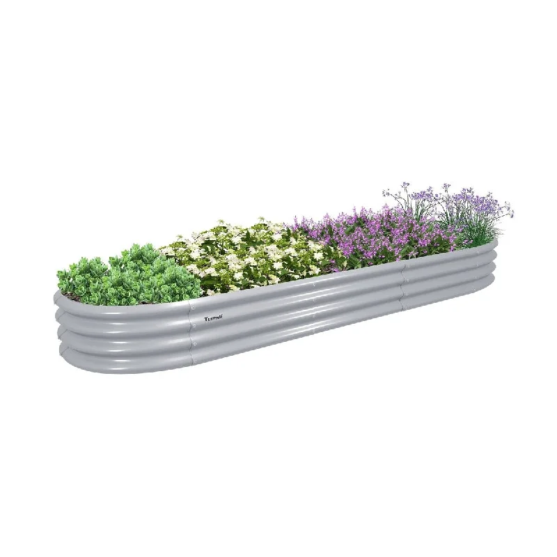 12x2x1ft Light Grey Oval Galvanized Metal Raised Garden Beds - 144"×24"×12"