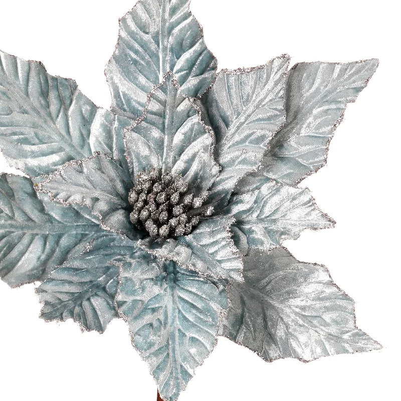 24" Glitter Edge Velvet Poinsettia Stem - Blue - 24