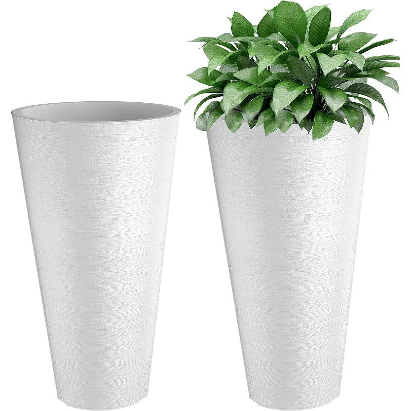 24 Inch Modern Round Plastic Large with Small 10 Inch Planting Pots,Set of 2