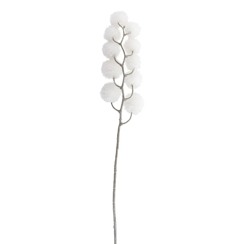 24" White Glittered Pom Pom Artificial Christmas Spray