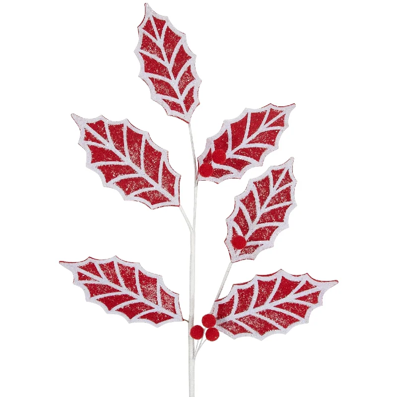 26" Red and White Frosted Mistletoe Christmas Spray