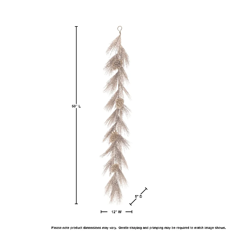 60" Metallic Long Needle Pine Garland With Pinecone - Silver - 60