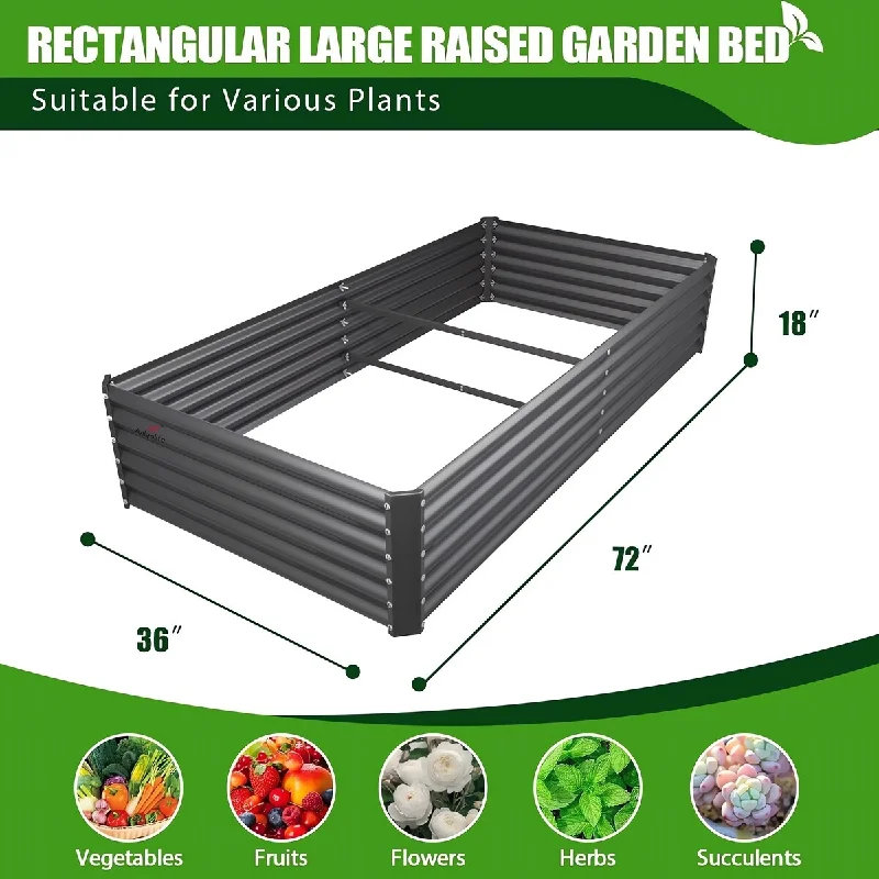 8x4x1.5ft Grey Rectangular Galvanized Raised Garden Bed for Vegetables, Flowers and Herb