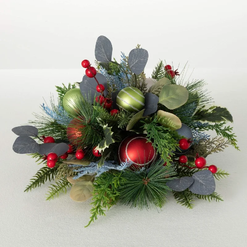 9"H Sullivans Artificial Christmas Shiny Ball Mixed Foliage Orb, Multicolor