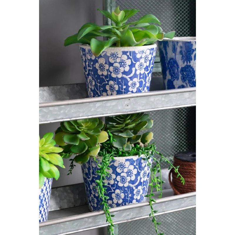 A&B Home Large Terracotta Blue and White Planters (Set of 4)