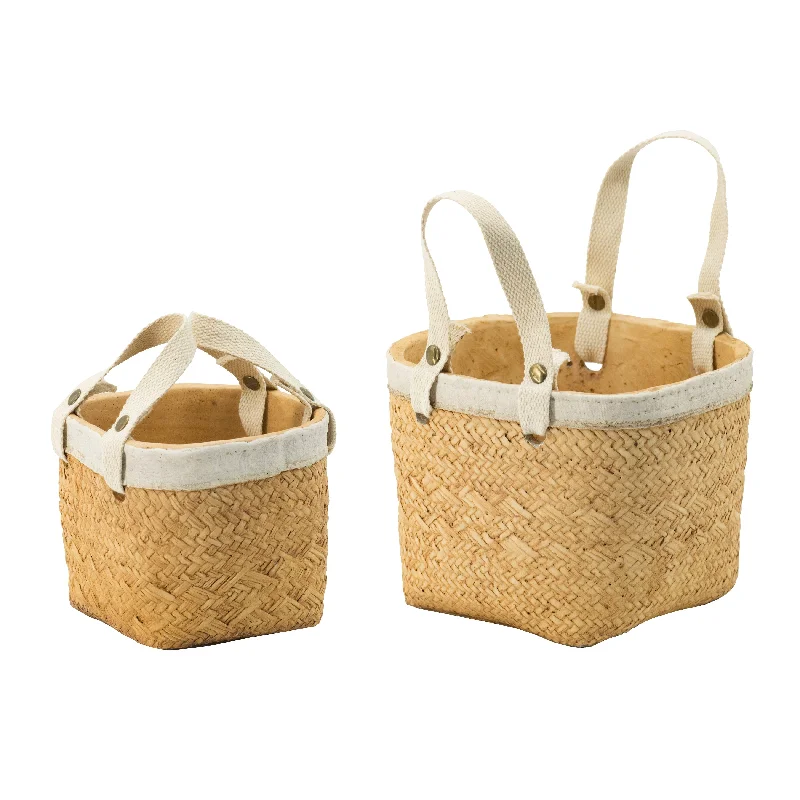 A&B Home Nature Woven with Cream Cotton Handles (Set of 2)