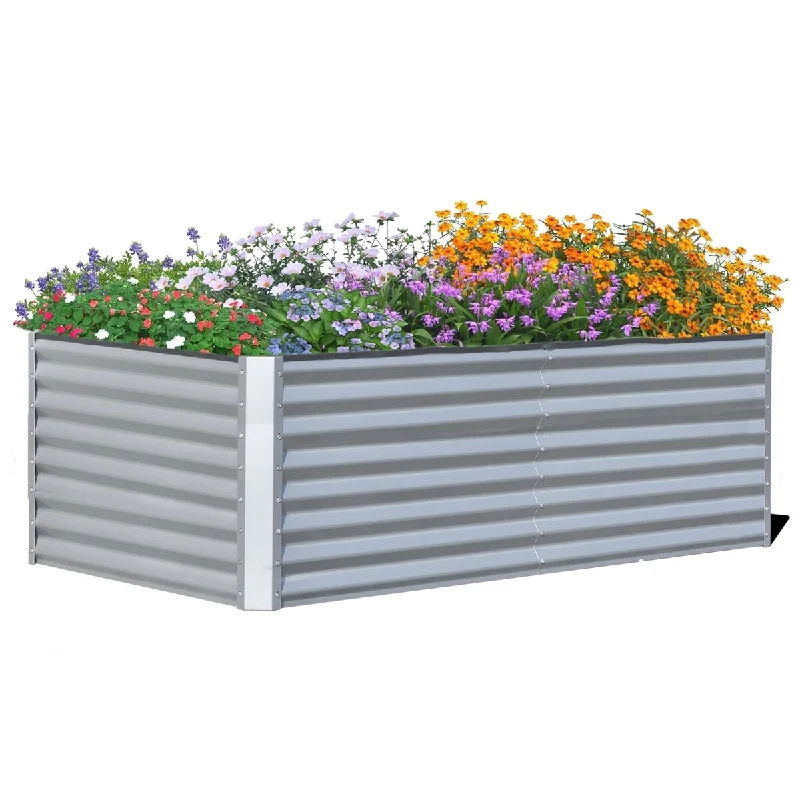 Gardening Galvanized Raised Garden Bed Outdoor Silver Planter Garden Boxes Rectangular Planter Box for Vegetables Fruits